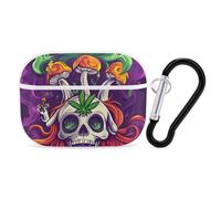 Weed Skull Psychedelic Mushrooms Hard Shell Case Skin Accessories Cover with Hanging Loop Compatible with AirPods Pro 2
