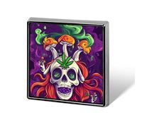 Weed Skull Psychedelic Mushrooms Square Enamel Brooch Pin Button Badges Decoration Hat Clothing Bag Accessories Gift Crafts