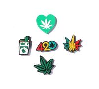 Weed Themed Croc Charm Mixed Pack Green Ganja Leaf Croc Charms Set - 5-Piece Decorative Shoe Charms for Clogs, Crocs, Sliders - Fun 420 Themed Accessories for Customising Footwear