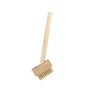 Weed Wire Brush With Scraper - Angled Wire Bristles and Metal Scrapper Remove Moss and Weed - Wooden Short Handle For Good Grip Patio Scrubber - Wire Broom Clean Block Paving and Drive Way