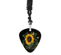 Weed with Sunflower Guitar Pick Necklace Exquisite Titanium Steel Personalized Necklaces Cool Pendant Necklaces Fashion Guitar Pick Holder Necklace Unique Gifts for Adult