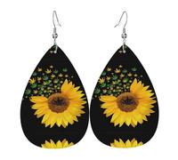 Weed with Sunflower Print Leather Dangle Earrings for Women - Lightweight Teardrop Fashion Statement Earrings