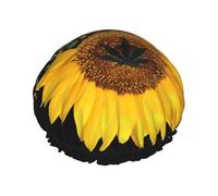 Weed with Sunflower Print Shower Cap - Reusable, Double Layer, Hotel Travel Essentials, Salon Shower Hat Accessories One Size