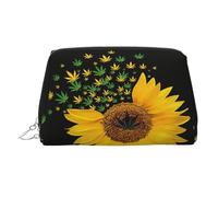Weed with Sunflower Printed Travel Toiletry Bag, Portable Storage Pouch with Three Interior Slots for Accessories