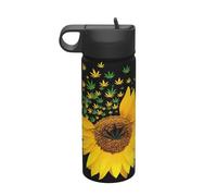 Weed with Sunflower Printing Camping Hiking Hydration Canteens Leak Proof Vacuum Insulated Stainless Steel 18oz