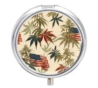 Weed1 and U.S. Flag Small Pill Organizer with 3 Compartments Travel Medicine Case Portable Round Vitamin Storage Box