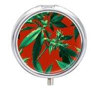 Weed1 Plant Small Pill Organizer with 3 Compartments Travel Medicine Case Portable Round Vitamin Storage Box