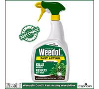 Weedol Gun! Fast Acting Weedkiller 1L | Visible Results in 1 Hour | Glyphosate Free Contact Weed Killer | Replant in 24 Hours | For Flower Beds Paths & Veg Patches | 1 Litre Ready to Use Spray