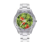 Weeds and Flowers Trendy Wrist Watches for Men Classic Business Stainless Steel Band Quartz Watch