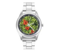 Weeds and Flowers Trendy Wrist Watches for Men Classic Quartz Stainless Steel Strap Watch