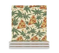 Weeds And Pizza Printed Ceramic Coasters Square Absorbent Smooth Drink Coaster Set for Wine Beer Bar