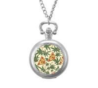 Weeds and Pizza Vintage Pocket Watches Roman Numerals Quaretz Watch with Chain Christmas Birthday Gifts Silver-Style