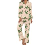 Weeds Pattern Stylish Women's Pyjama Sets Long Sleeve Button Tops & Pants Loungewear Lounge Outfits L
