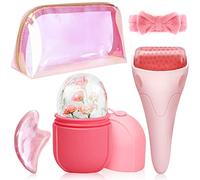 WEEGEEKS Skin Care Tools Ice Roller for Face and Gua Sha Facial Tools - 5-Piece Face Massager Beauty Kit with Ice Roller, Facial Ice Mold, SPA Headband, Gua Sha Tool - Beautiful Clutch Bag Included