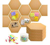 WeeGoo 10 Pieces Large Hexagon Cork Board for Walls, 30x26x0.6 cm Hexagonal Cork Board Tiles Self Adhesive with 200 Pcs Colorful Push Pins for Pictures, Photos, Notes, Drawing, Memo Brown