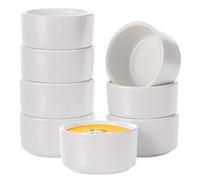 WeeGoo 100ml/3.5oz Ceramic Ramekins Set of 8, White Mini Porcelain Creme Brulee Ramekins, Round Souffle Dishes for Sauce Snack Souffle Cupcakes Fruits