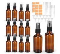 WeeGoo 12 PCS 30ml and 50ml Amber Glass Spray Bottles, Empty Small Mist Spray Bottle with Dropper, Refillable Perfume Bottle with Funnels Label for Cosmetic Aromatherapy Travel Sprays