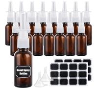 WeeGoo 16 PCS 30ml Amber Glass Nasal Spray Bottle, Empty Refillable Nose Mist Sprayer with Nozzles, Glass Direct Nasal Spray Bottles with Funnels and Sticker for Water Perfume Home Travel