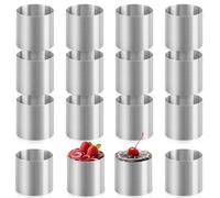 WeeGoo 16 Pcs Stainless Steel Baking Mousse Rings, 5 cm / 2 inch Round Cake Ring with Smooth Edge, Mini Non Stick Pastry Moulds for Dessert Cakes Sushi Rice