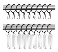 WeeGoo 180 PCS Black Curtain Hook Combination, Iron Metal Drapery Curtain Hanging Rings with Pin Hooks and Stainless Steel 4 Prongs Curtains Pleat Hooks for Door Window, 30mm Internal Diameter