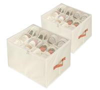 WeeGoo 2 Pack Shoe Storage Box for Closet Fits 12 Pairs, Foldable Shoe Storage Bins with Clear Cover, 43x32x30 cm Shoes Organiser Box for Boots Sneakers Heels (Beige)