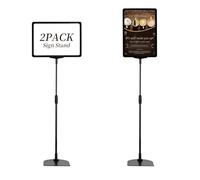 WeeGoo 2 Pcs Adjustable Poster Floor Stand A4, Sign Holder Stand with Iron Base Vertical and Horizontal, Tabletop Sign Display Holder for Advertising Business Menu Notice (Black)