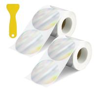 WeeGoo 2 Roll Direct Thermal Stickers Labels, 50mm x 50mm Laser Holographic Thermal Labels with Small Scraper, Round Self Adhesive 400 Stickers per Roll for Name Tag DIY Logo Design