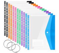 WeeGoo 24 PCS A4 Horizontal Plastic Wallets Punched Pockets, Expandable Punched Pocket Folders Dividers File, 11 Holes Colorful Ring Binders Folders for Office Home Travel (6 Colors)