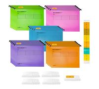 WeeGoo 25 Pcs Foolscap Suspension Files, A4 Suspension Files with Tabs and Card Inserts, A4 Hanging Filing Folders for Office Work File Organization (Mixed Color)