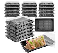 WeeGoo 25 Pcs Sandwich Platter Trays with Lids Buffet Trays with Lids Black Base Catering Platter Trays with Lid Meal Prep Containers with Lid for Party Food, Cakes, Sushi (26 x 19 x 5 cm)