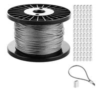 WeeGoo 2mmx100m Stainless Steel Wire Cable, 7x7 Strand Core Wire Rope | with Aluminum Crimping Loop Sleeve, for Clothes Line Hanging Picture