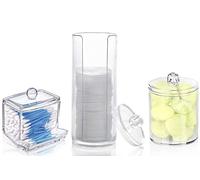 WeeGoo 3 Pcs Acrylic Cotton Pad and Bud Holder, Clear Cotton Bud Holder and Cotton Pad Holder, Desktop Cotton Bud Holder with Lid for Dressing Bathroom Storage