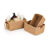 WeeGoo 3 Pcs Small Wicker Baskets, Paper Rope Storage Basket with Handle | 3 Sizes, for Living Room Bathroom Vanity Drawer