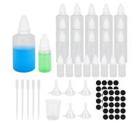 WeeGoo 30 PCS 50 ml 10 ml Dropper Bottle, Plastic Empty Squeezable Bottles with Cap, Refillable Liquid Containers with Funnel Pipette Measuring Cup Sticker for Essential Oil DIY