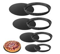 WeeGoo 4 Pack Quiche Dishes with Loose Base 20/22/24/26 cm, Non Stick Flan Tins with Removable Bottom Carbon Steel, Round Fluted Tart Tin for Baking Oven Pie Pan
