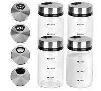 WeeGoo 4 Pcs Glass Salt Pepper Shakers with Adjustable Pour Holes, 150ml Rotating Seasoning Shaker, Glass Spice Dispenser for Barbecues Restaurant Picnics