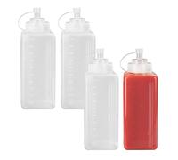 WeeGoo 4 PCS Large Square Squeeze Bottles with Nozzles, 1000 ml/32 Oz Translucent Sauce Bottles, Plastic Squeeze Condiment Dispenser for Ketchup Salad Sauces Oil Honey