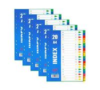 WeeGoo 5 Pack A-Z Dividers Plastic A4 File Dividers A to Z 20 Part, A4 Subject Dividers A-Z Tabs, Multipunched Reinced Colour Tab