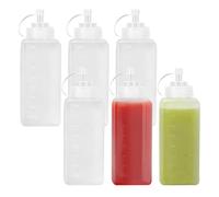 WeeGoo 6 PCS Squeeze Square Sauce Bottles, 800Ml Large Plastic Squeeze Bottles with Nozzles, Plastic Condiment Squeezy Bottles for Ketchup Salad Dressing Mustard Soy Sauce Syrup Honey Oil