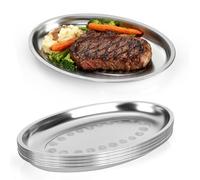 WeeGoo 6 PCS Stainless Steel Oval Serving Tray, 34.2 x 21.5 x 2.5CM Stainless Steel Serving Platter, Silver Plateware Dish for Oven Baking Steaming Fish Meat Appetizer Salad
