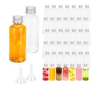 WeeGoo 60 PCS Small Bottles Plastic with Lids, 60 ML Mini Plastic Bottle with Funnel, Empty Clear Miniature Bottles for Juice Beverages Wedding Travel Parties