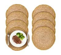 WeeGoo 8 Pack Round Woven Placemats, 33 CM Rattan Placemats Wicker Placemat, Handmade Braided Seagrass Placemat for Dining Table Wedding