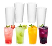 WeeGoo 8 PCS Reusable Acrylic Drinking Tumblers, 480ML Striped Plastic Cups, Clear Drinking Tumblers for Water Juice Beer Milk Tea
