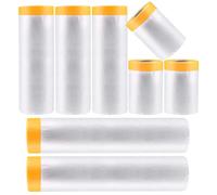 WeeGoo 8 Rolls Pre-Taped Masking Film, 3 Size Tape and Drape Masking Film Rolls, Self-Adhesive Masking Tape with Plastic Sheet (Total 150m long, Wide: 55,110,300cm)