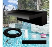 Weejian Pool Waterfall Spillway for Garden Ponds, Stainless Steel Water Flow Decor Pond Fountain Kit for Indoor/Outdoor Decorative, 30x20x10cm Black Water Feature for Patio, Backyard (No LED Light)