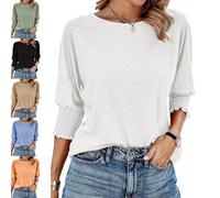 Weekeen 3/4 Sleeve Tops, Casual Elegant Loose Cute T-Shirts, Basic Business Fall Tops, Fashion and Comfortable (White,XXL)