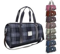 Weekend Bag - Genuine Harris Tweed Made in Scotland - Large Cabin Duffel - Tartan Travel Companion - Unisex Hand Luggage - Grey/Black Tartan