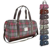Weekend Bag - Genuine Harris Tweed Made in Scotland - Large Cabin Duffel - Tartan Travel Companion - Unisex Hand Luggage - Grey and Red Check
