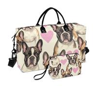 Weekend Bag Set Large Bag & Mini pouching Wave Quilted Toiletry pouching Versatile Gym French Dog Blush Heart