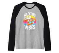 Weekend Dad Vibes Cool Relaxed Retro Sunset Bear Raglan Baseball Tee